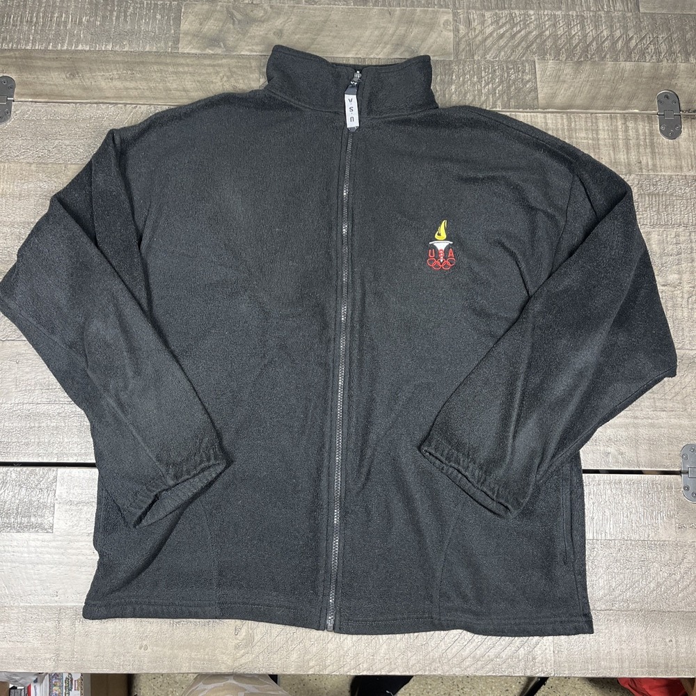 Vintage 1996 USA Olympics Jacket Mens XL Black‎ Full Zip Fleece Made in USA